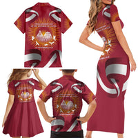 Latvia Family Matching Short Sleeve Bodycon Dress and Hawaiian Shirt with Freedom Monument and Doves Graphic – 18 November 1918 Design