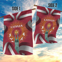 Latvia Garden Flag with Freedom Monument and Doves Graphic – 18 November 1918 Design