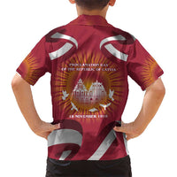 Latvia Kid Hawaiian Shirt with Freedom Monument and Doves Graphic – 18 November 1918 Design
