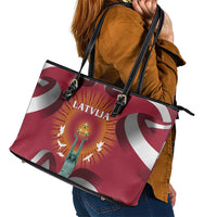 Latvia Leather Tote Bag with Freedom Monument and Doves Graphic – 18 November 1918 Design