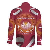 Latvia Long Sleeve Button Shirt with Freedom Monument and Doves Graphic – 18 November 1918 Design