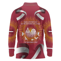 Latvia Long Sleeve Polo Shirt with Freedom Monument and Doves Graphic – 18 November 1918 Design