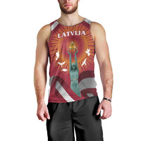 Latvia Men Tank Top with Freedom Monument and Doves Graphic – 18 November 1918 Design