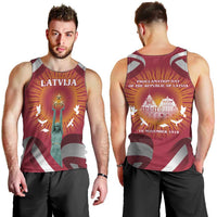 Latvia Men Tank Top with Freedom Monument and Doves Graphic – 18 November 1918 Design