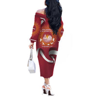 Latvia Off The Shoulder Long Sleeve Dress with Freedom Monument and Doves Graphic – 18 November 1918 Design