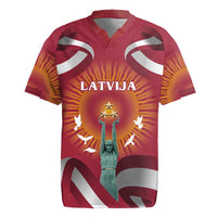 Latvia Rugby Jersey with Freedom Monument and Doves Graphic – 18 November 1918 Design