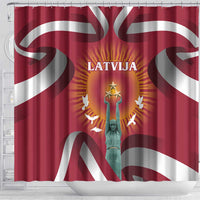 Latvia Shower Curtain with Freedom Monument and Doves Graphic – 18 November 1918 Design