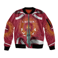 Latvia Sleeve Zip Bomber Jacket with Freedom Monument and Doves Graphic – 18 November 1918 Design