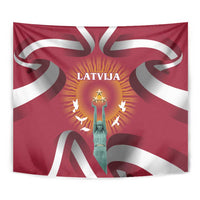 Latvia Tapestry with Freedom Monument and Doves Graphic – 18 November 1918 Design