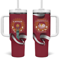 Latvia Tumbler With Handle with Freedom Monument and Doves Graphic – 18 November 1918 Design
