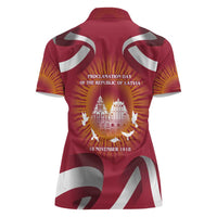 Latvia Women Polo Shirt with Freedom Monument and Doves Graphic – 18 November 1918 Design