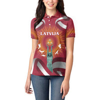 Latvia Women Polo Shirt with Freedom Monument and Doves Graphic – 18 November 1918 Design