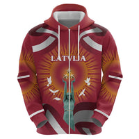 Latvia Zip Hoodie with Freedom Monument and Doves Graphic – 18 November 1918 Design
