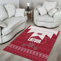 Latvia Area Rug with National Coat of Arms and Knit Pattern – Three Stars One Heart Design