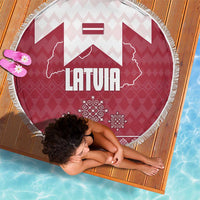 Latvia Beach Blanket with National Coat of Arms and Knit Pattern – Three Stars One Heart Design