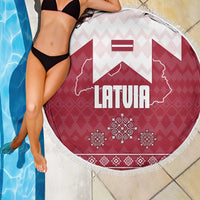 Latvia Beach Blanket with National Coat of Arms and Knit Pattern – Three Stars One Heart Design
