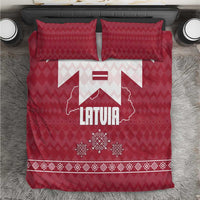 Latvia Bedding Set with National Coat of Arms and Knit Pattern – Three Stars One Heart Design
