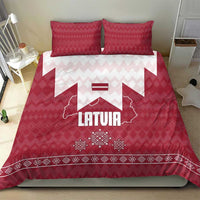 Latvia Bedding Set with National Coat of Arms and Knit Pattern – Three Stars One Heart Design
