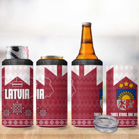 Latvia 4 in 1 Can Cooler Tumbler with National Coat of Arms and Knit Pattern – Three Stars One Heart Design