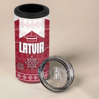 Latvia 4 in 1 Can Cooler Tumbler with National Coat of Arms and Knit Pattern – Three Stars One Heart Design