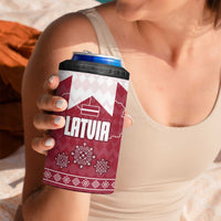 Latvia 4 in 1 Can Cooler Tumbler with National Coat of Arms and Knit Pattern – Three Stars One Heart Design