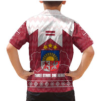 Latvia Family Matching Mermaid Dress and Hawaiian Shirt with National Coat of Arms and Knit Pattern – Three Stars One Heart Design