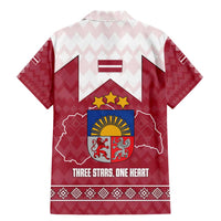 Latvia Family Matching Mermaid Dress and Hawaiian Shirt with National Coat of Arms and Knit Pattern – Three Stars One Heart Design