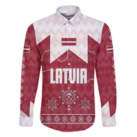 Latvia Family Matching Off Shoulder Short Dress and Hawaiian Shirt with National Coat of Arms and Knit Pattern – Three Stars One Heart Design