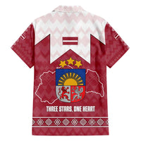 Latvia Family Matching Short Sleeve Bodycon Dress and Hawaiian Shirt with National Coat of Arms and Knit Pattern – Three Stars One Heart Design