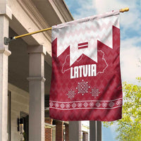 Latvia Garden Flag with National Coat of Arms and Knit Pattern – Three Stars One Heart Design