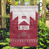 Latvia Garden Flag with National Coat of Arms and Knit Pattern – Three Stars One Heart Design