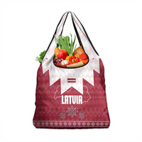 Latvia Grocery Bag with National Coat of Arms and Knit Pattern – Three Stars One Heart Design