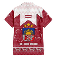 Latvia Hawaiian Shirt with National Coat of Arms and Knit Pattern – Three Stars One Heart Design