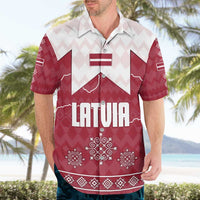 Latvia Hawaiian Shirt with National Coat of Arms and Knit Pattern – Three Stars One Heart Design
