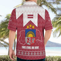 Latvia Hawaiian Shirt with National Coat of Arms and Knit Pattern – Three Stars One Heart Design
