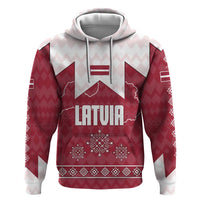 Latvia Hoodie with National Coat of Arms and Knit Pattern – Three Stars One Heart Design