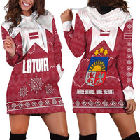 Latvia Hoodie Dress with National Coat of Arms and Knit Pattern – Three Stars One Heart Design