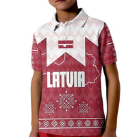 Latvia Kid Polo Shirt with National Coat of Arms and Knit Pattern – Three Stars One Heart Design