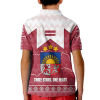 Latvia Kid Polo Shirt with National Coat of Arms and Knit Pattern – Three Stars One Heart Design