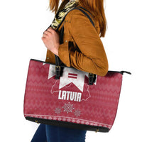 Latvia Leather Tote Bag with National Coat of Arms and Knit Pattern – Three Stars One Heart Design