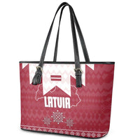 Latvia Leather Tote Bag with National Coat of Arms and Knit Pattern – Three Stars One Heart Design