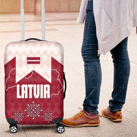 Latvia Luggage Cover with National Coat of Arms and Knit Pattern – Three Stars One Heart Design