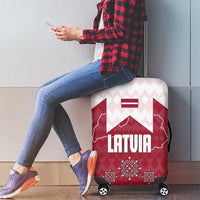 Latvia Luggage Cover with National Coat of Arms and Knit Pattern – Three Stars One Heart Design