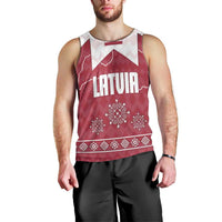 Latvia Men Tank Top with National Coat of Arms and Knit Pattern – Three Stars One Heart Design