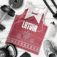 Latvia Men Tank Top with National Coat of Arms and Knit Pattern – Three Stars One Heart Design