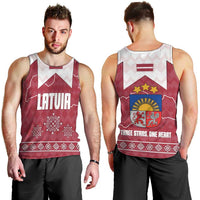 Latvia Men Tank Top with National Coat of Arms and Knit Pattern – Three Stars One Heart Design