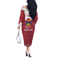 Latvia Off The Shoulder Long Sleeve Dress with National Coat of Arms and Knit Pattern – Three Stars One Heart Design