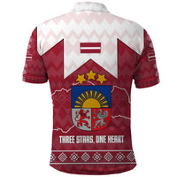 Latvia Polo Shirt with National Coat of Arms and Knit Pattern – Three Stars One Heart Design
