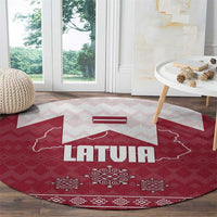 Latvia Round Carpet with National Coat of Arms and Knit Pattern – Three Stars One Heart Design