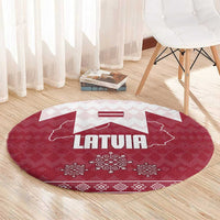 Latvia Round Carpet with National Coat of Arms and Knit Pattern – Three Stars One Heart Design